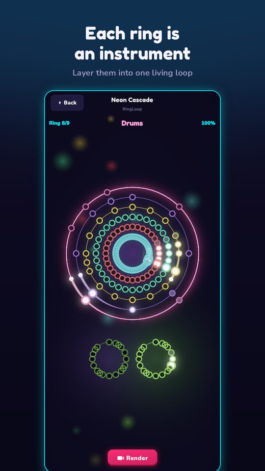 A fully cleared song shown as concentric neon rings