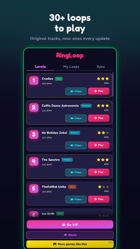 Level list with original tracks